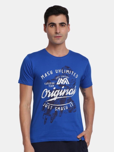 

MASH UNLIMITED Men Blue Cotton Typography Printed Slim Fit T-shirt