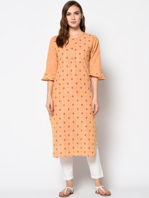 

Kvsfab Women Orange Geometric Flared Sleeves Kurta