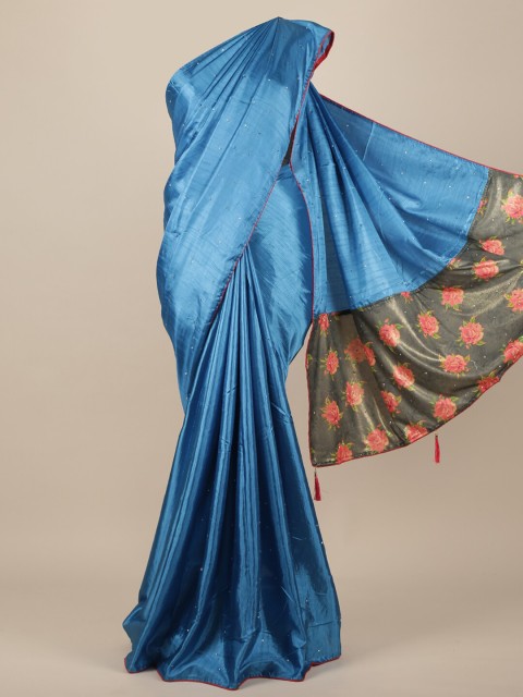 

Pothys Blue Embellished Beads and Stones Jute Silk Saree