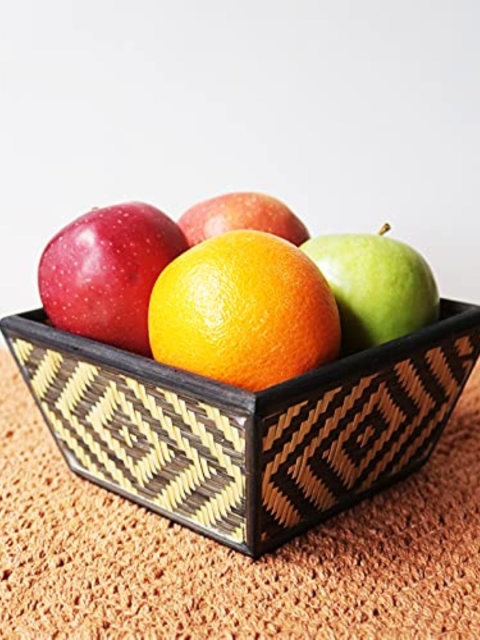 

Unravel India Brown & Beige Handmade Square Storage Bamboo Basket