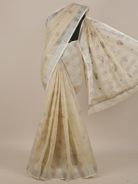 

Pothys Cream Checked Zari Cotton Blend Saree