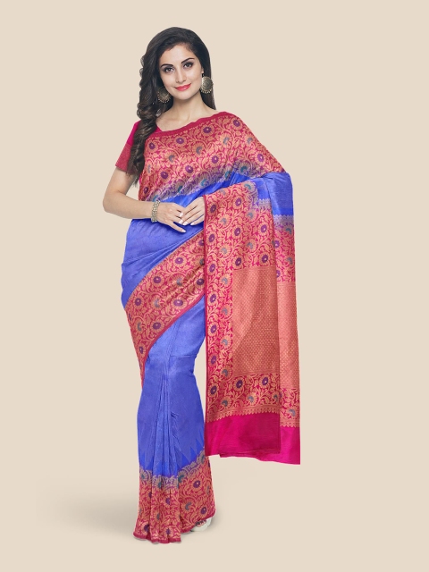 

Kalamandir Blue & Gold-Toned Tissue Banarasi Saree