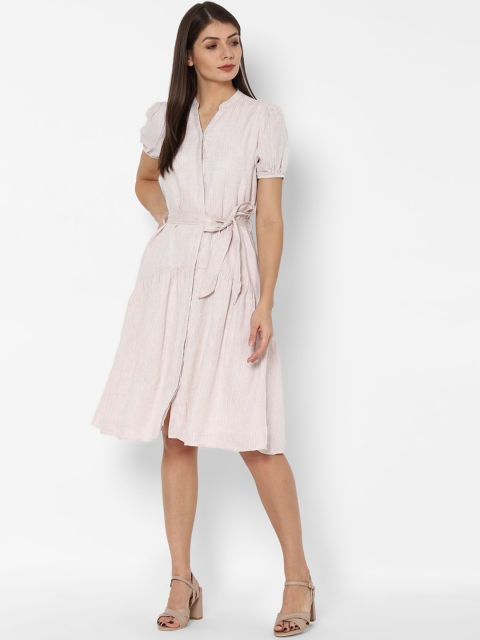 

Allen Solly Woman Beige Wrap Dress Knee Length With Waist Belt