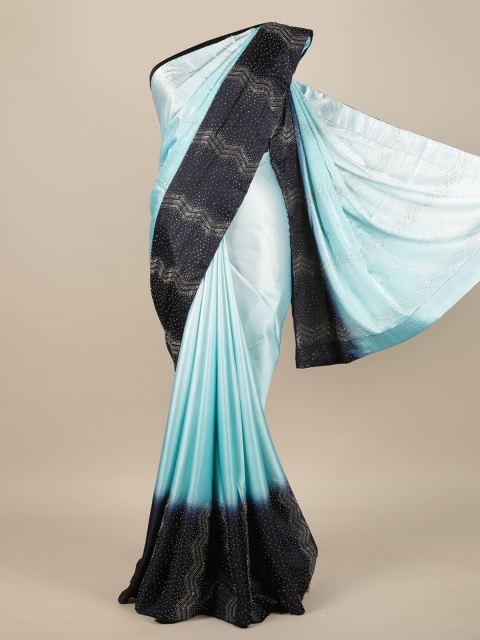 

Pothys Blue & Black Embellished Beads and Stones Satin Saree