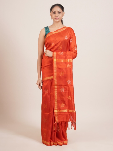 Pothys Orange & Golden Woven Design Zari Pure Silk Uppada Saree