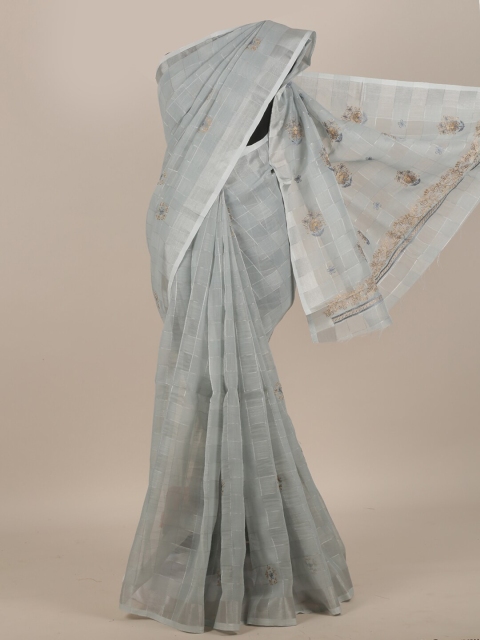 

Pothys Grey Checked Cotton Blend Saree