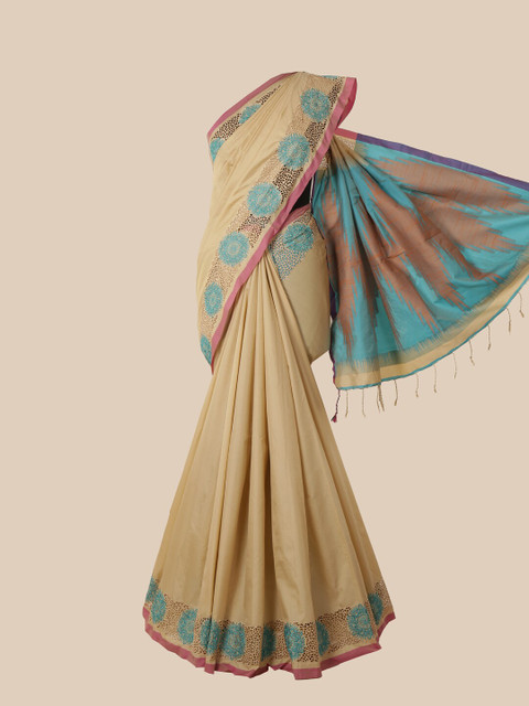 

Pothys Cream Floral Embroidered Jute Silk Saree