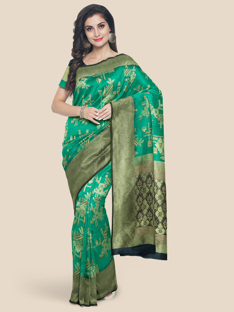 

Kalamandir Green & Black Floral Silk Blend Banarasi Saree