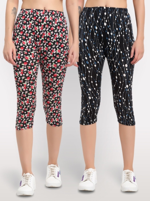 

NEUDIS Women Set of 2 Black & White Printed Skinny Fit Capris