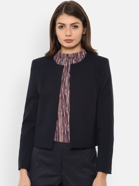 

Van Heusen Woman Women Navy Blue Solid Front-Open Formal Blazer