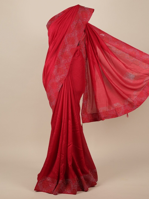 

Pothys Maroon Embellished Beads and Stones Jute Silk Saree