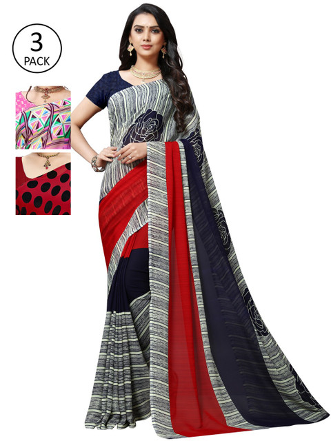 

KALINI Pink & Red Pack of 2 Printed Saree