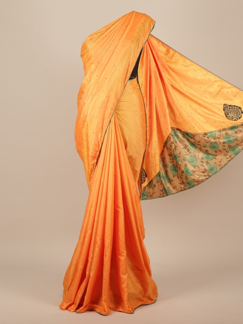 

Pothys Orange & Green Embellished Jute Silk Saree