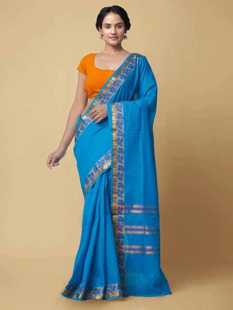 

Unnati Silks Blue Pure Cotton Kanjeevaram Saree