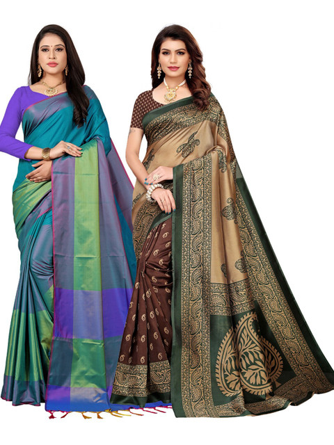 

KALINI Multi Pack of 2 Saree Ethnic Motifs Printed Art Silk Saree