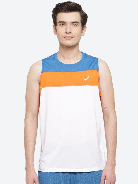 

ASICS Race Singlet Men White Colourblocked T-shirt