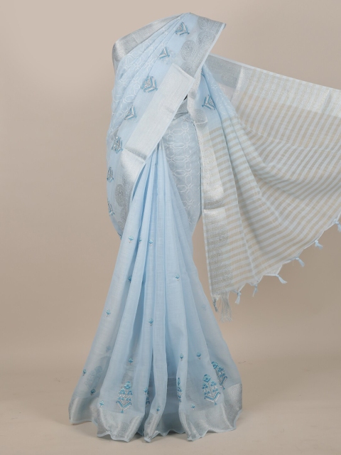 

Pothys Blue Floral Zari Cotton Blend Saree
