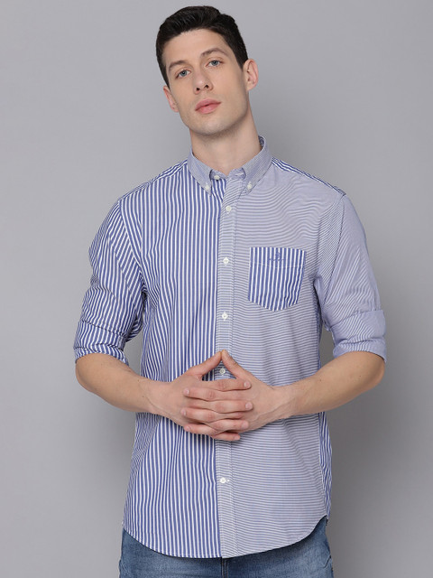 

GANT Men Blue Multi Stripes Striped Cotton Casual Shirt