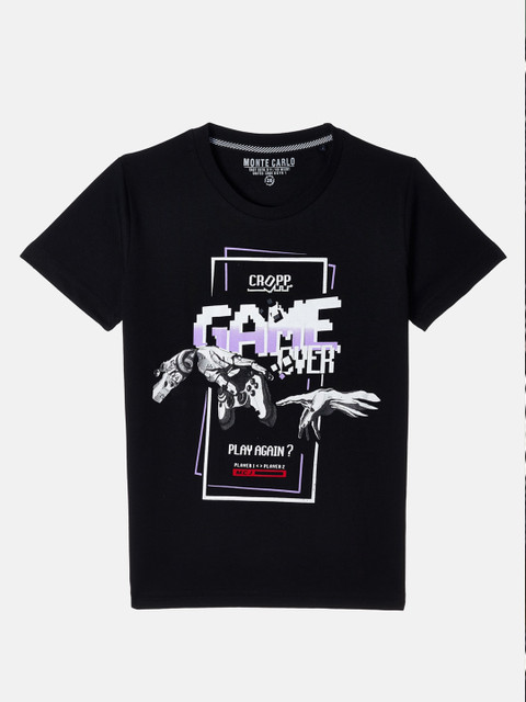 

Monte Carlo Boys Black Typography Printed Round Neck T shirt