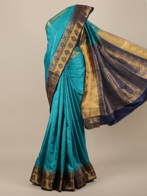 

Pothys Blue & Gold-Toned Woven Design Zari Jute Silk Saree