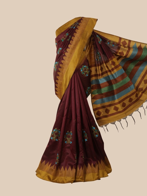 

Pothys Maroon & Golden Floral Jute Silk Saree