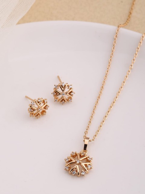 

Shoshaa Gold Plated White Stone Studded Handcrafted Necklace & Earrings Jewelry Set
