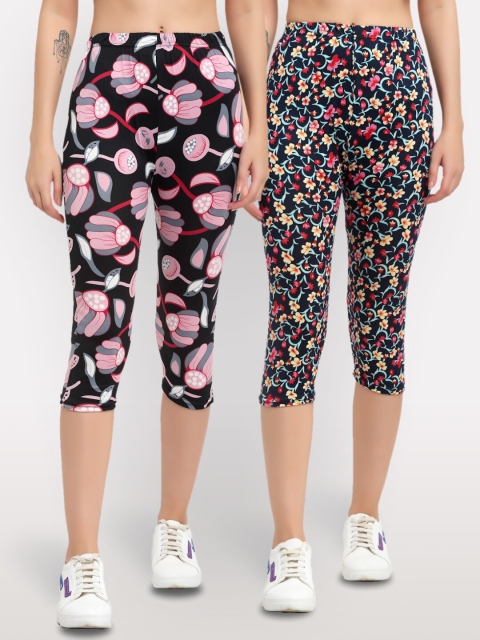

NEUDIS Women Black & Pink Printed Capris
