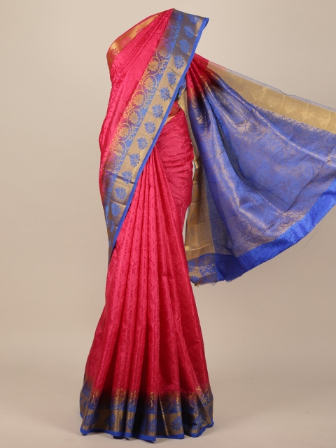 

Pothys Pink & Blue Floral Zari Jute Silk Saree