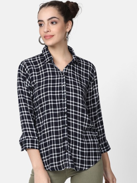 

V2 Value & Variety Women Navy Blue Checked Casual Shirt