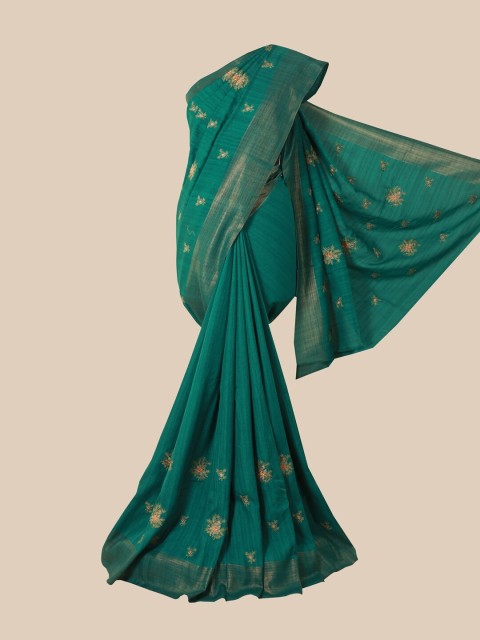 

Pothys Green & Peach-Coloured Floral Zari Jute Silk Saree