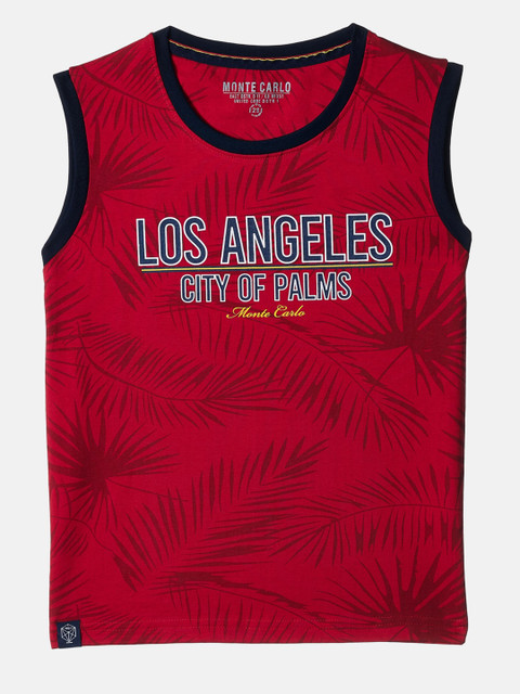 

Monte Carlo Boys Red Typography Printed Tropical Cotton Pure Cotton T-shirt