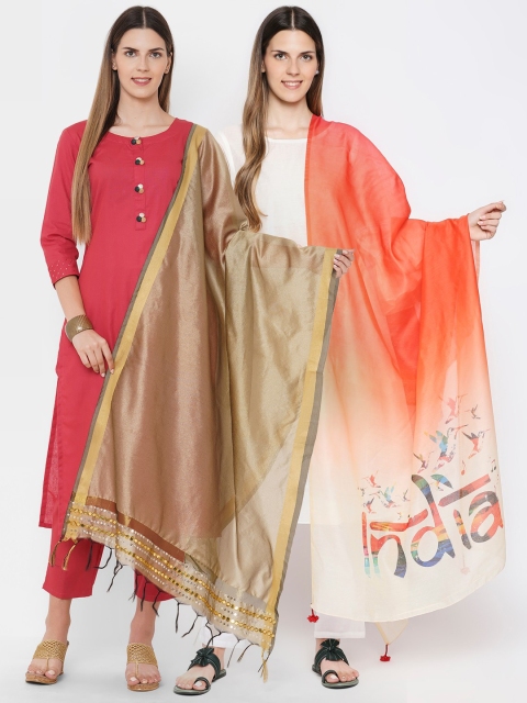 

Get Wrapped Brown & Gold-Toned Embroidered Dupatta
