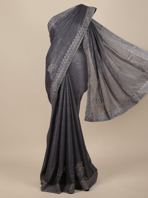 

Pothys Grey Embellished Poly Chiffon Saree