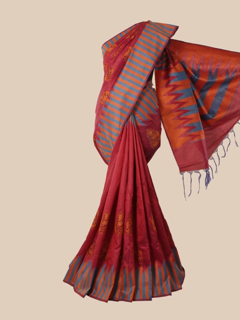 

Pothys Maroon Ethnic Motifs Jute Silk Heavy Work Saree