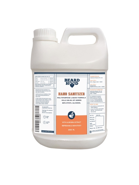 

Beardhood Liquid Hand Sanitizer With 80% Alcohol 2000ml, Transparent