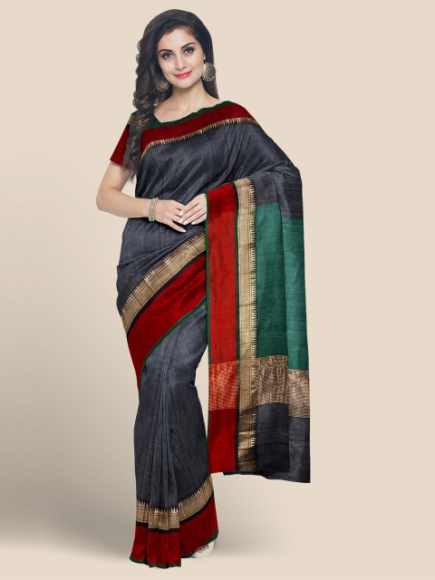 

Kalamandir Black & Red Zari Pure Cotton Mangalagiri Saree