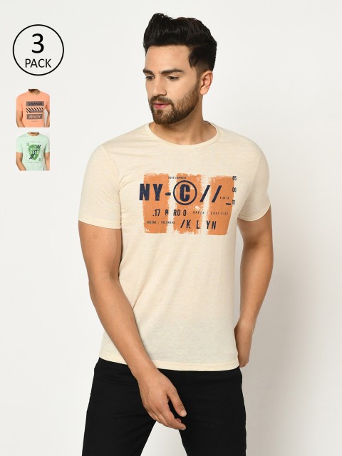 

Duke Men Pack of 3 Printed Raw Edge Slim Fit T-shirt, Multi