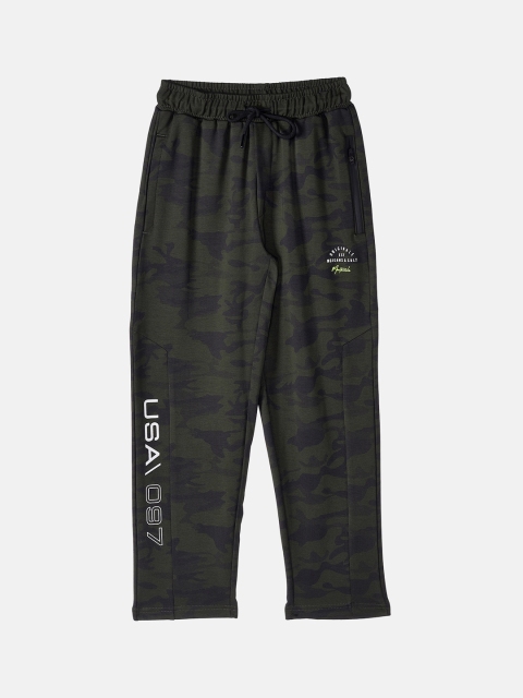 

Monte Carlo Boys Cotton Blend Olive Green Camouflage Printed Track Pants