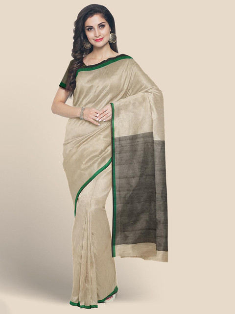 

KLM Fashion Mall Cream & Green Pure Cotton Mangalagiri Saree