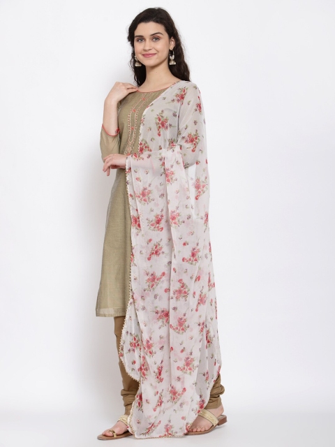

Me Lady Fashion Women Grey & Beige Embroidered Semi-Stitched Dress Material