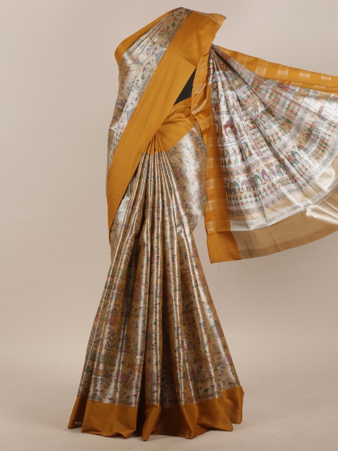 

Pothys Beige & Mustard Brown Ethnic Motifs Zari Saree