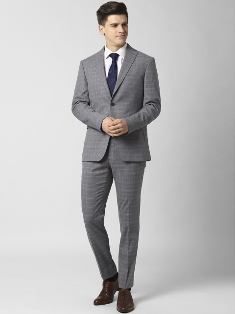 

Peter England Elite Men Grey Checked Slim Fit Single Breasted Formal Suit