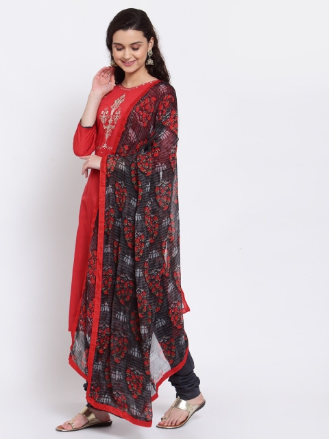 

Me Lady Fashion Red & Black Embroidered Semi-Stitched Dress Material
