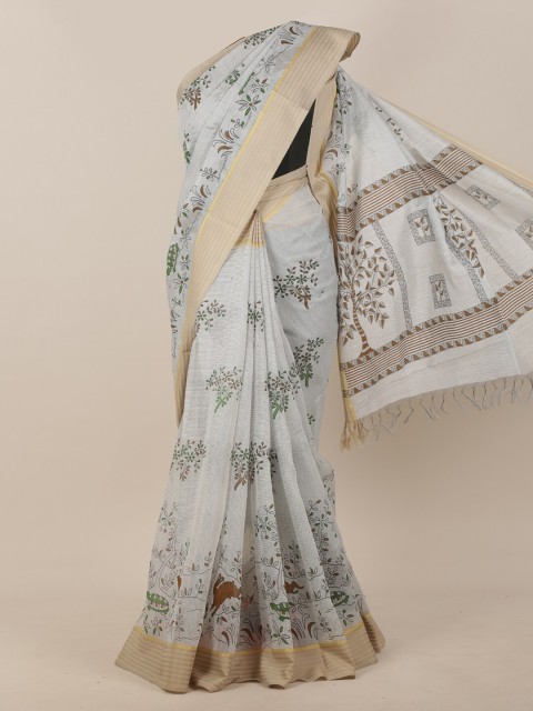 

Pothys Grey & Green Ethnic Motifs Printed Saree