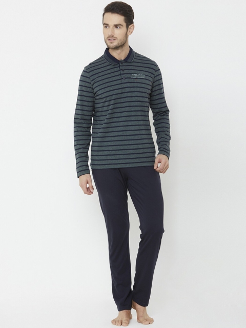 

Sweet Dreams Men Olive & Navy Blue Striped Night suit