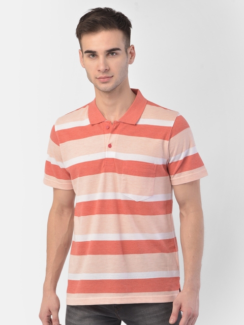 

COBB Men Orange Striped Polo Collar T-shirt