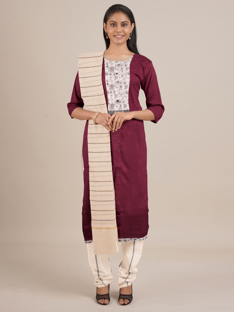

Pothys Women Maroon & Beige Printed Unstitched Dress Material