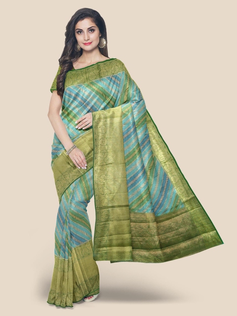 

KLM Fashion Mall Green & Blue Ethnic Motifs Zari Silk Blend Banarasi Saree