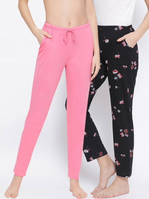 

Kanvin Women Pack of 2 Pink & Black Pure Cotton Lounge Pants