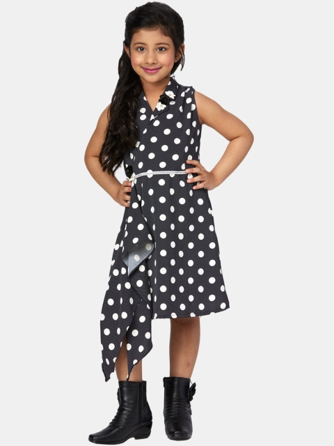 

Peppermint Girls Black & White Polka Dots Printed Satin Wrap Dress